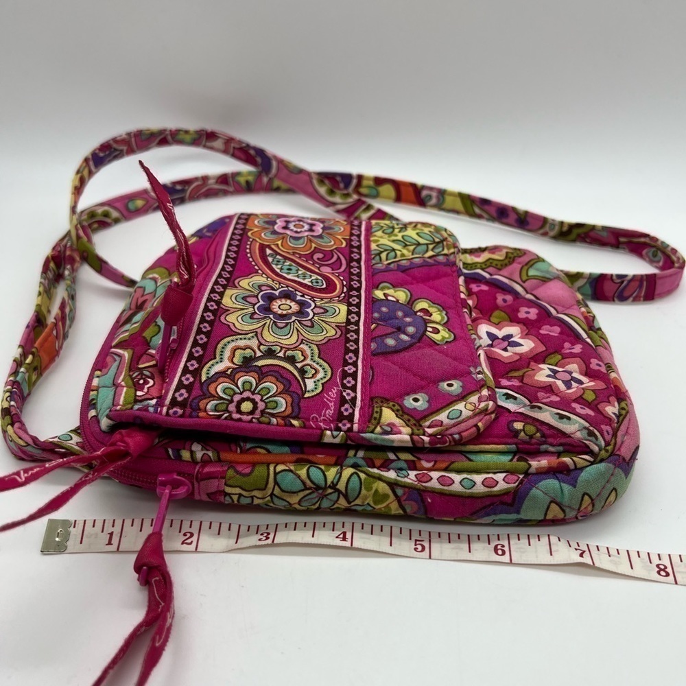 VERA BRADLEY SMALL CROSSBODY BAG WITH LOTS OF POCKETS VIBRANT PINK, ORANGE - Picture 7 of 15